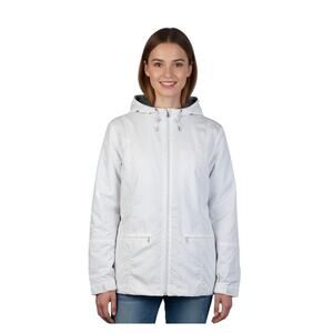 Vintage Y2K Women’s White Full-Zip Hooded Winter Jacket Knit Cuffs Collar Size L